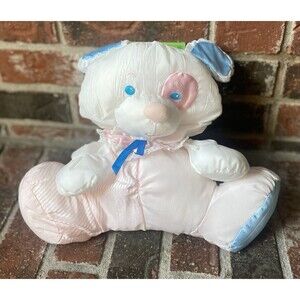 VINTAGE 1988 FISHER PRICE PUFFALUMP PUPPY Dog #1356 BLUE WHITE PINK Stripes